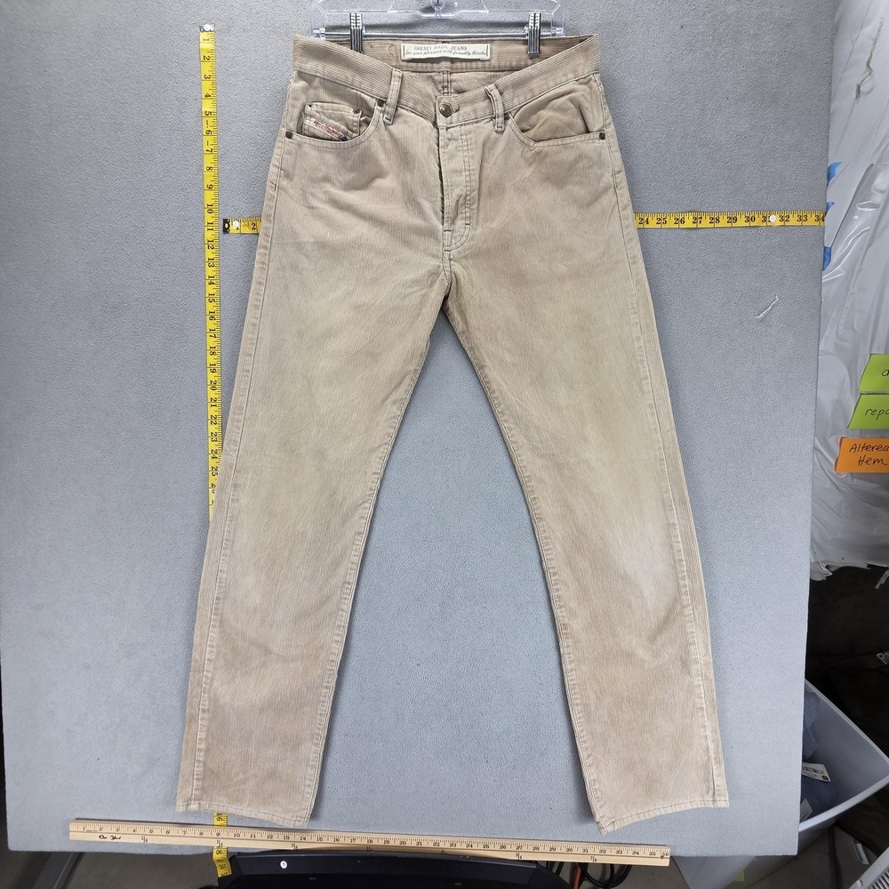 Diesel Jeans Mens 33x32 Beige Keetar Regular Straight Corduroy Button Fly Italy